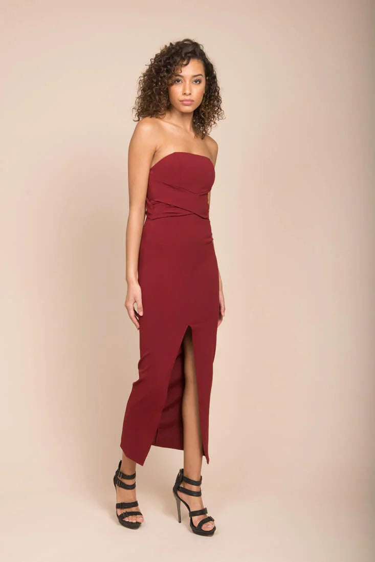 Payton Sexy Bodycon Midi Dress Burgundy