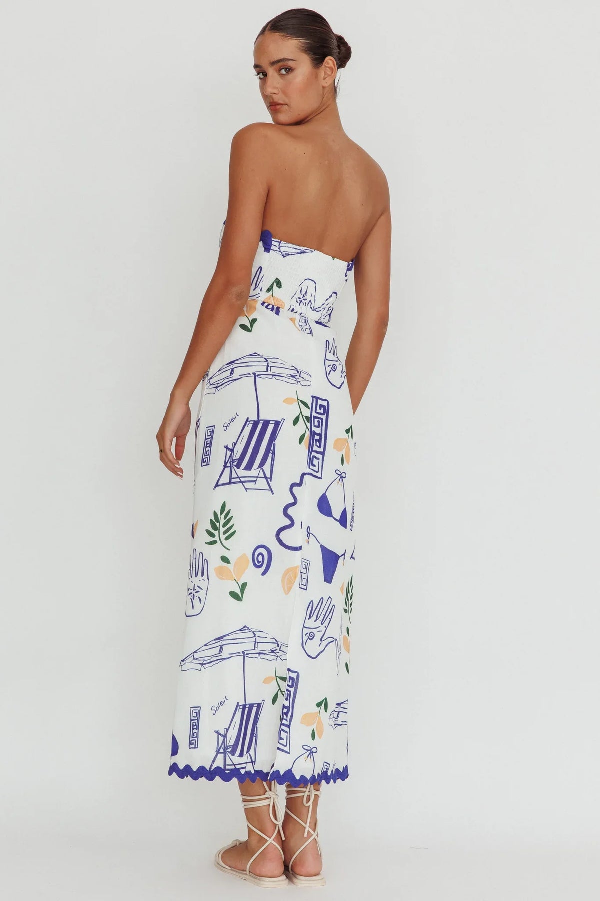 Cypress Graphic Strapless Maxi Dress White