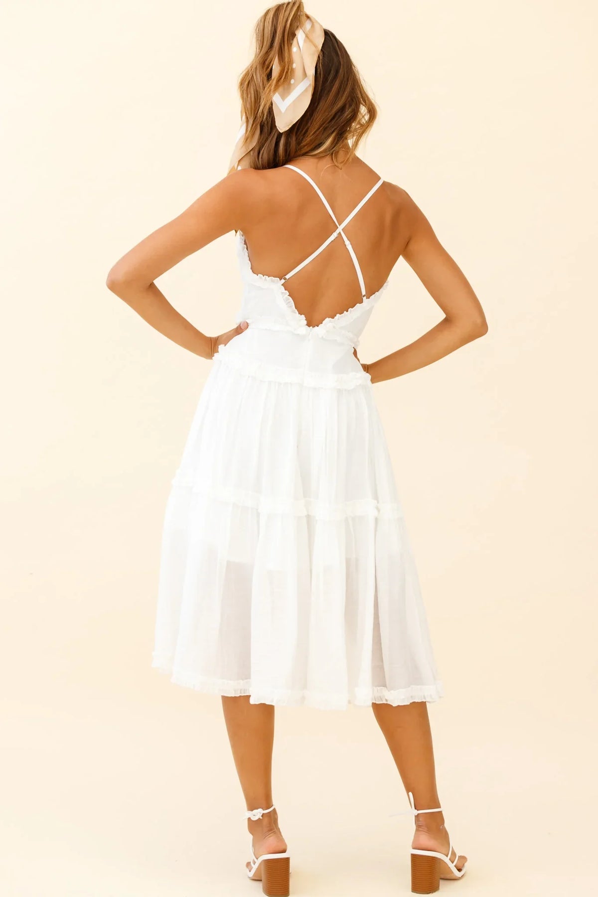 Laney Low Back Cami Strap Midi Dress White