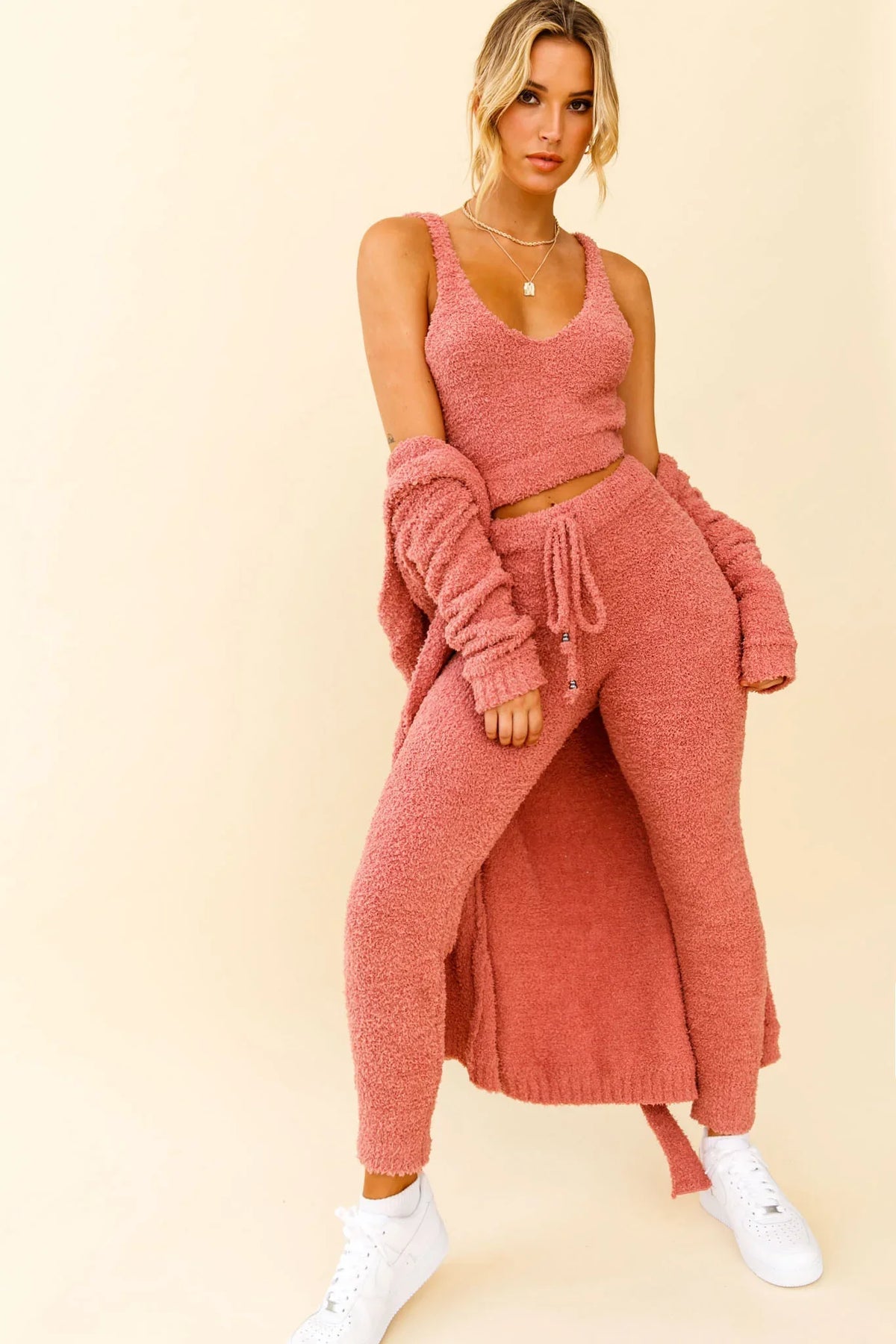 My Girl Fuzzy Knit Jogger Pants Rose