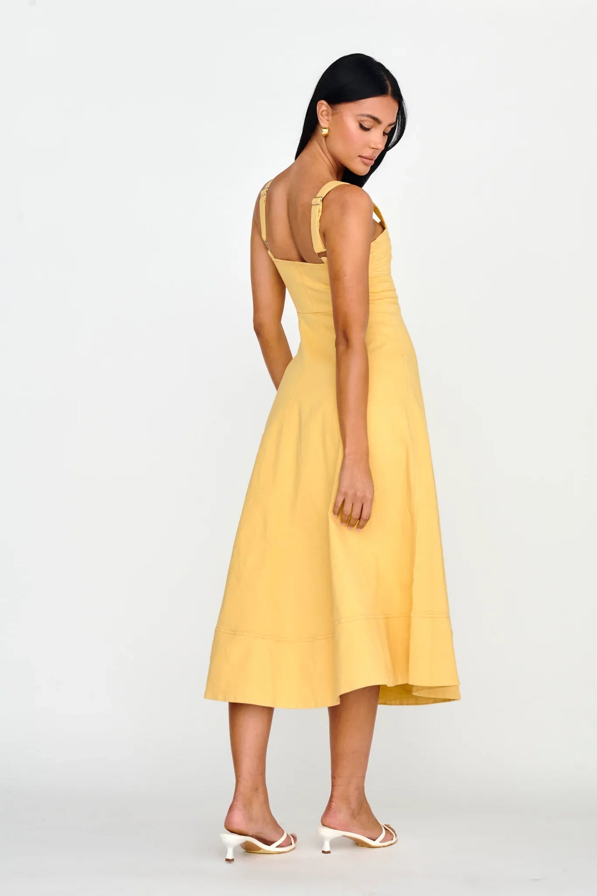 Emilio Pleated Bust A-Line Midi Dress Yellow