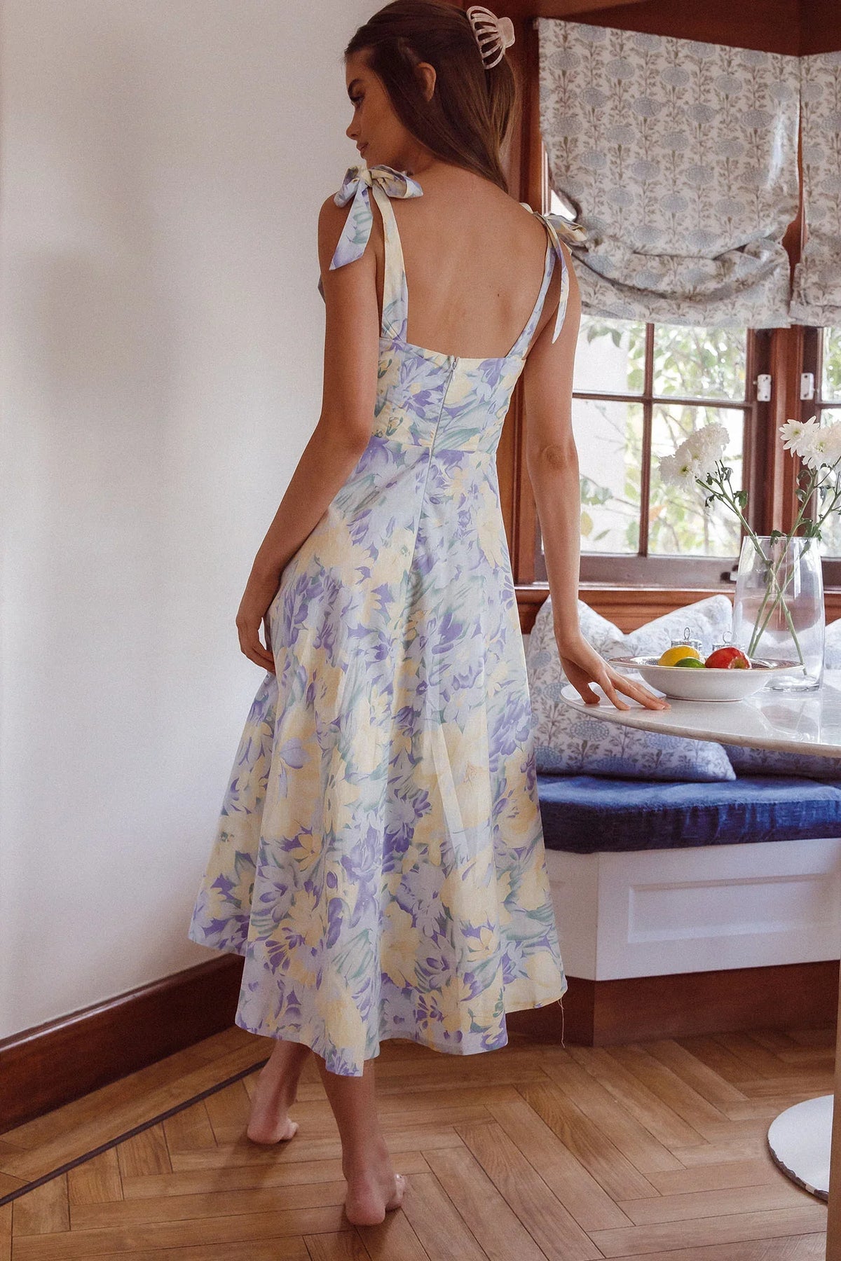 Sweet Pea Tied Shoulder Midi Dress Floral Purple