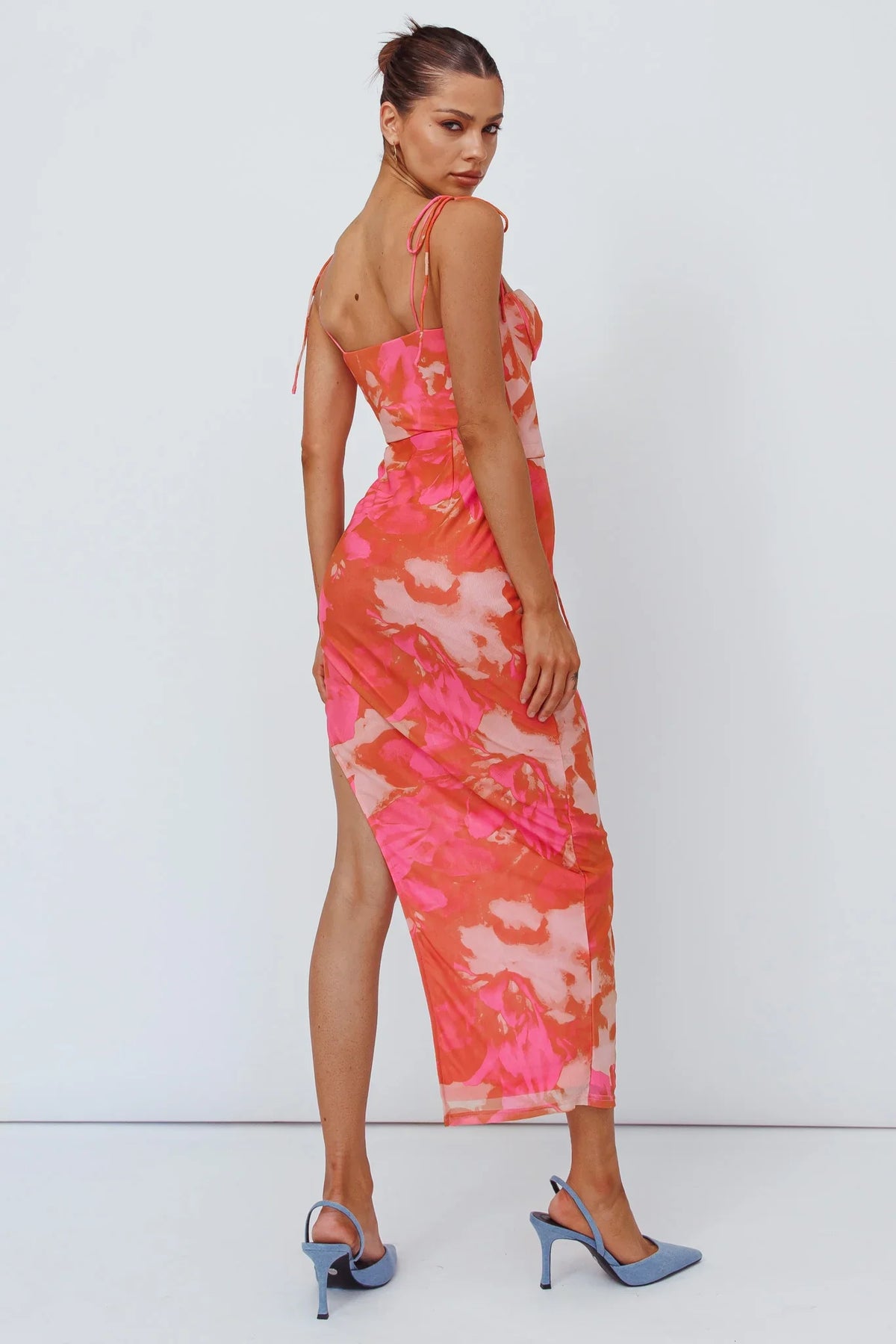 Gabrielle Laced Bodice Midi Dress Pink