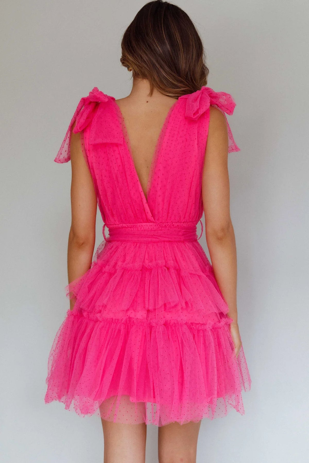 Lyra Spotted Tulle Mini Dress Hot Pink