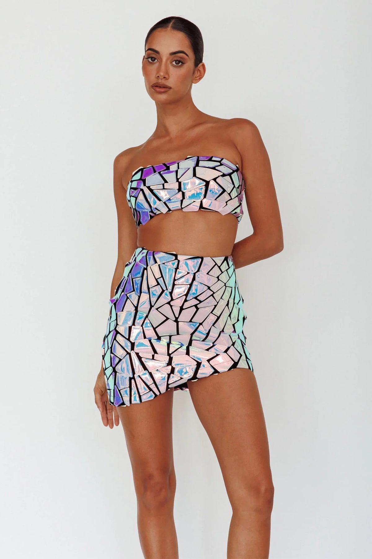 El Camino Mosaic Mini Skirt Silver