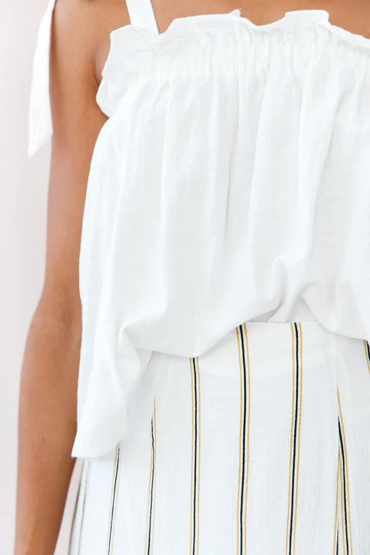 Journey Tied Shoulder Elasticated Neckline Top White