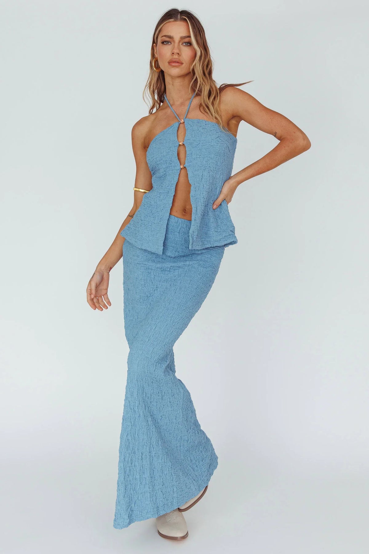 Kalei Textured Halter Top Blue