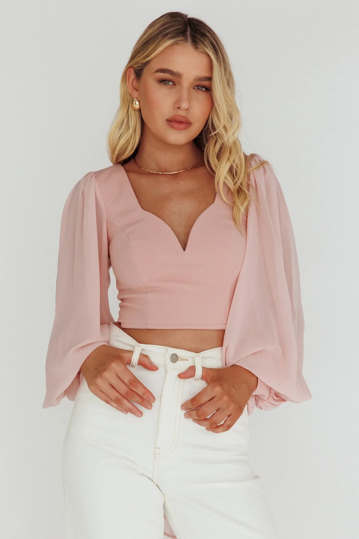 Romance Novel Sweetheart Neckline Open Back Top Blush