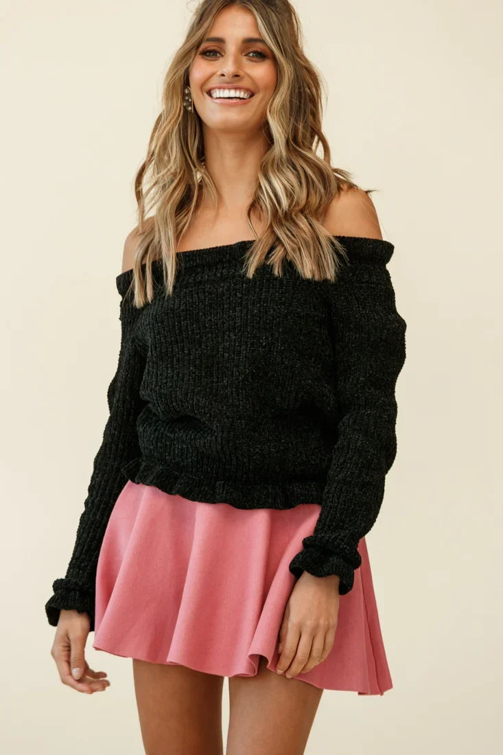 Rowena A-Line Knit Flounce Skirt Rose