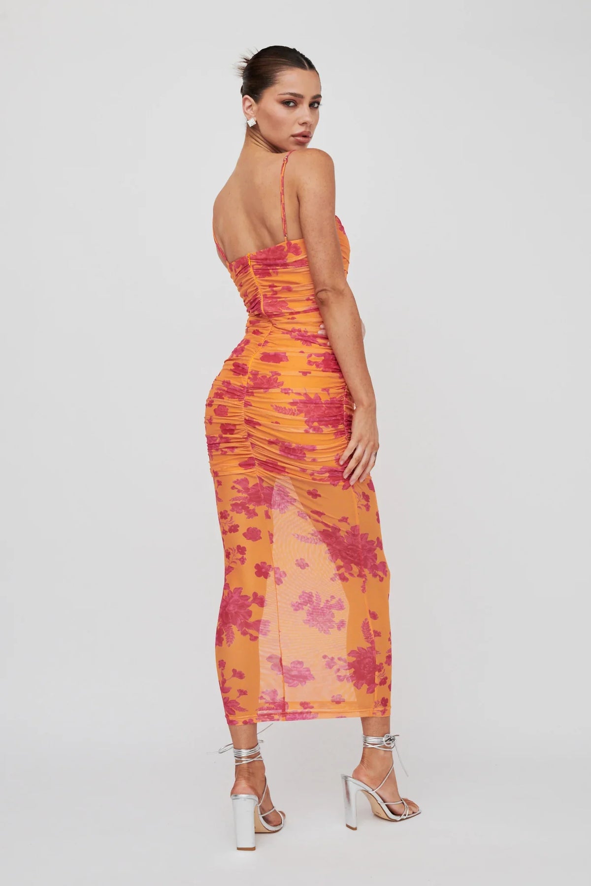 Logan Cami Strap Midi Dress Flower Orange