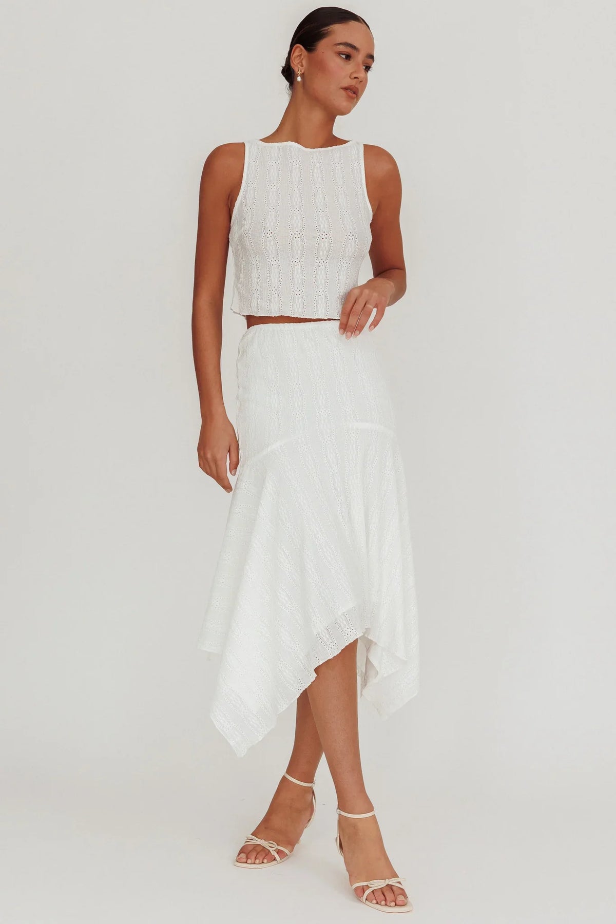 Paper Hearts Square Hem Midi Skirt White