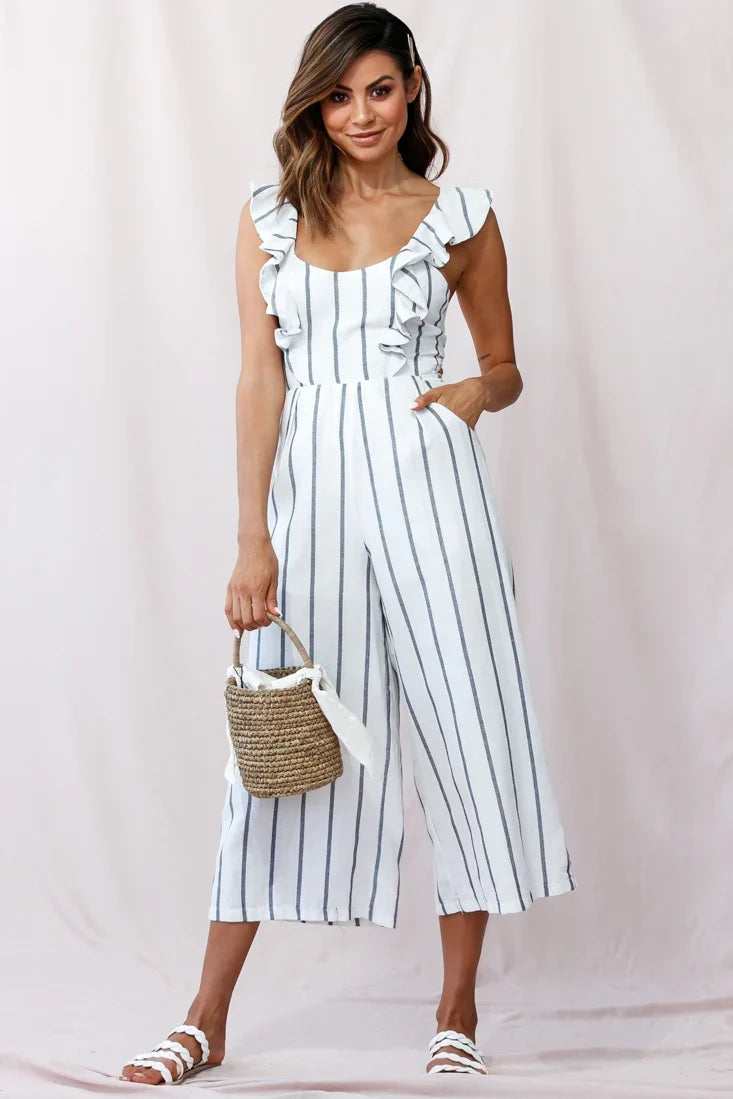 Poet Pinafore Lace-Up Jumpsuit White