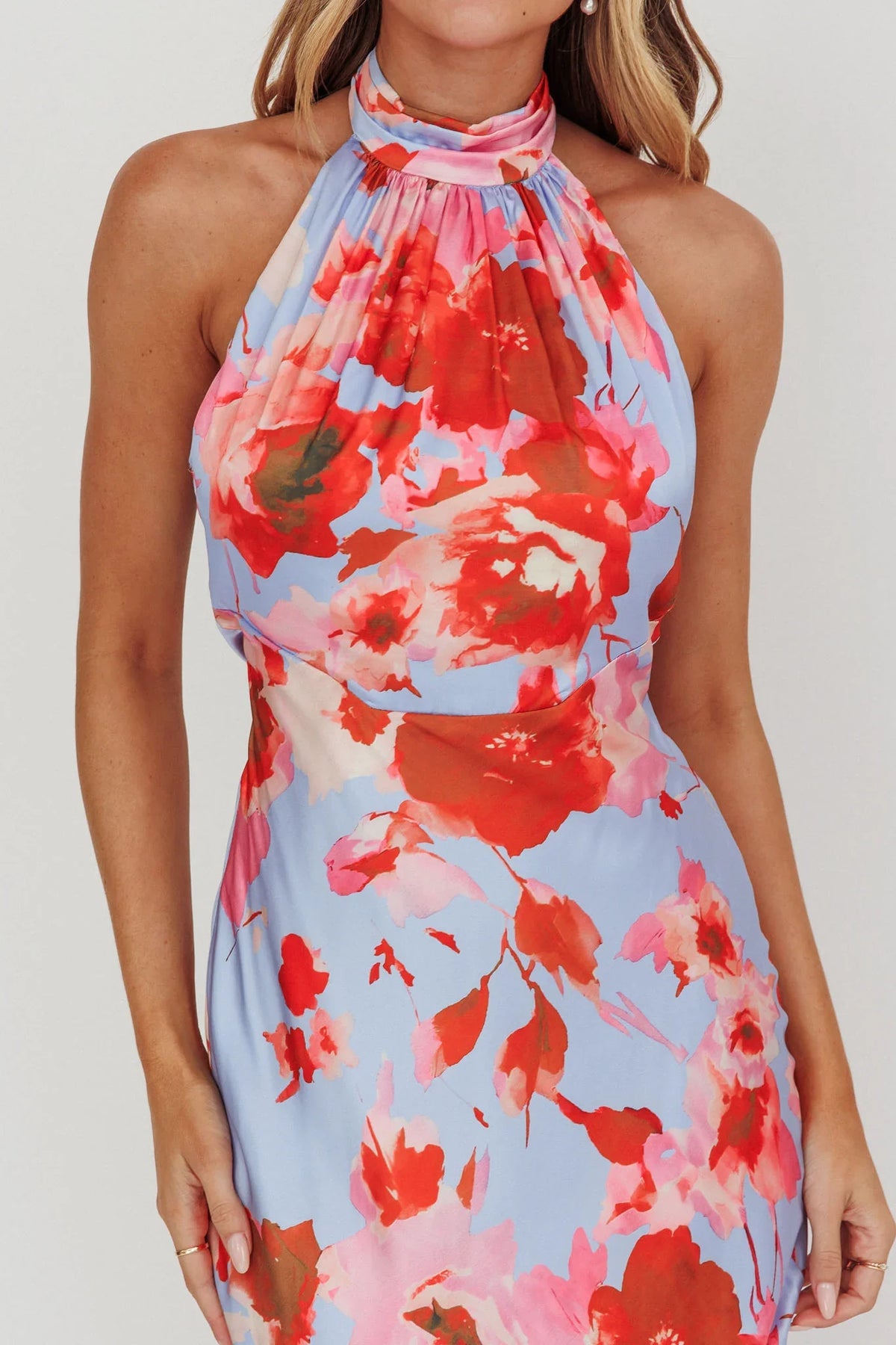 Shana Halterneck Maxi Dress Roses Blue