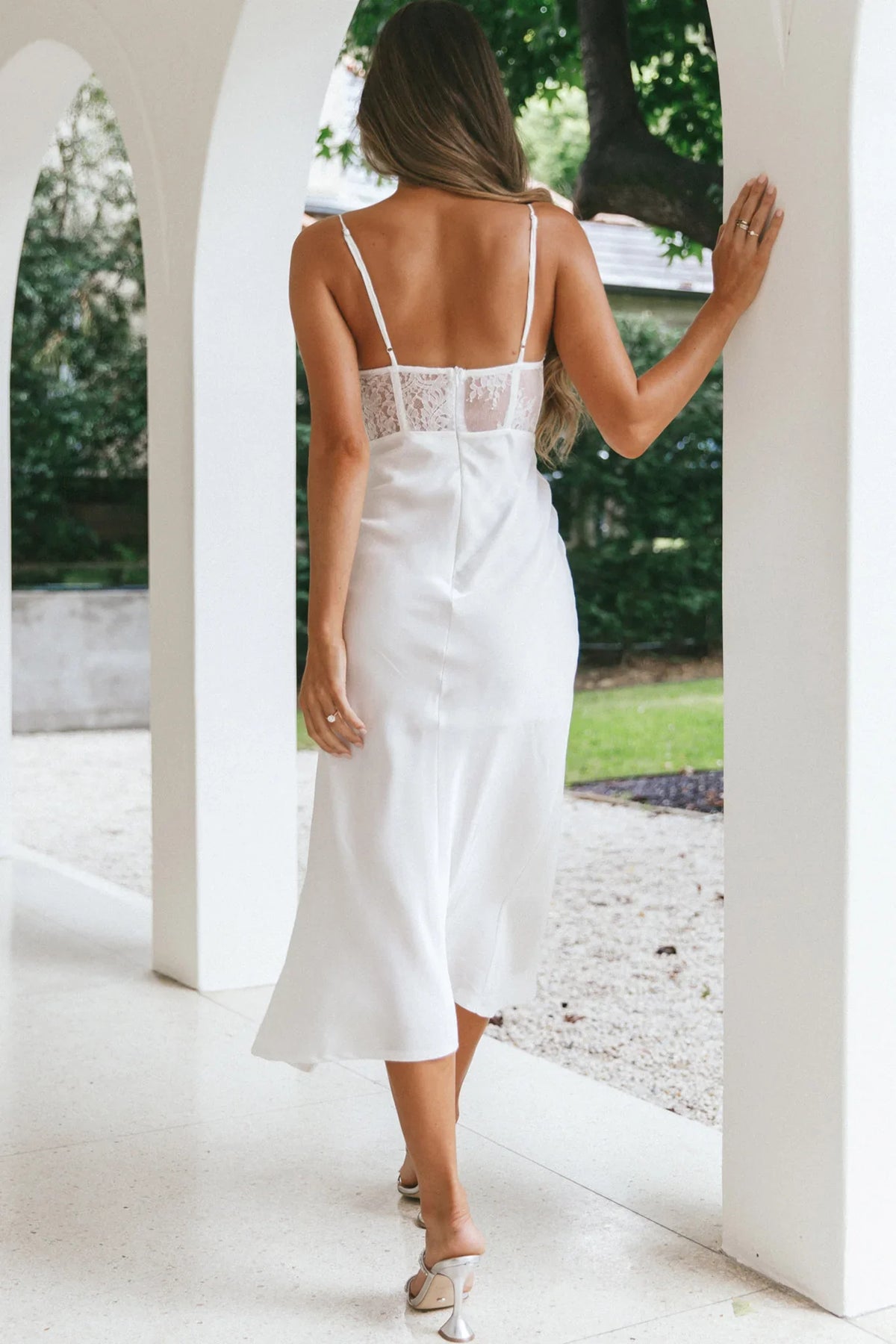 Trophy Lace Bodice Midi Dress Ivory