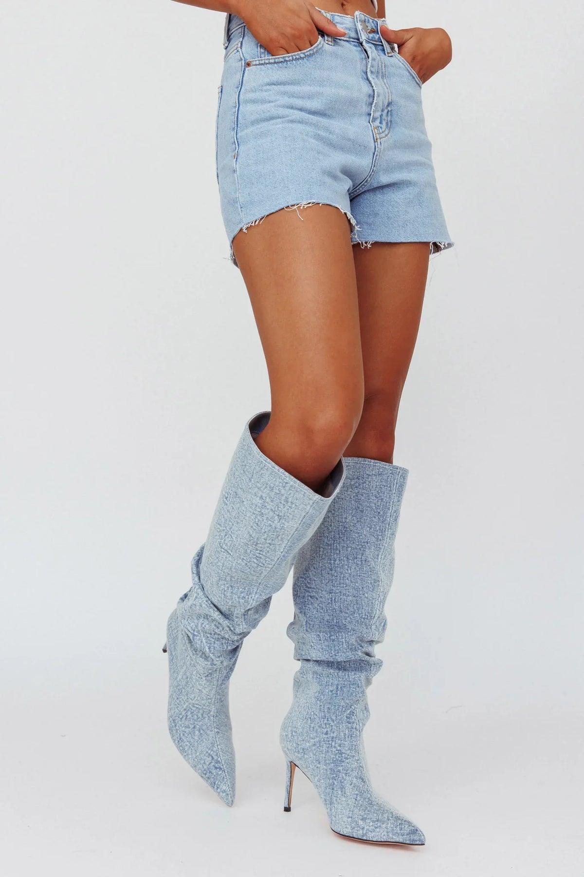 AZALEA WANG Pentagon-Denim Stiletto Boot