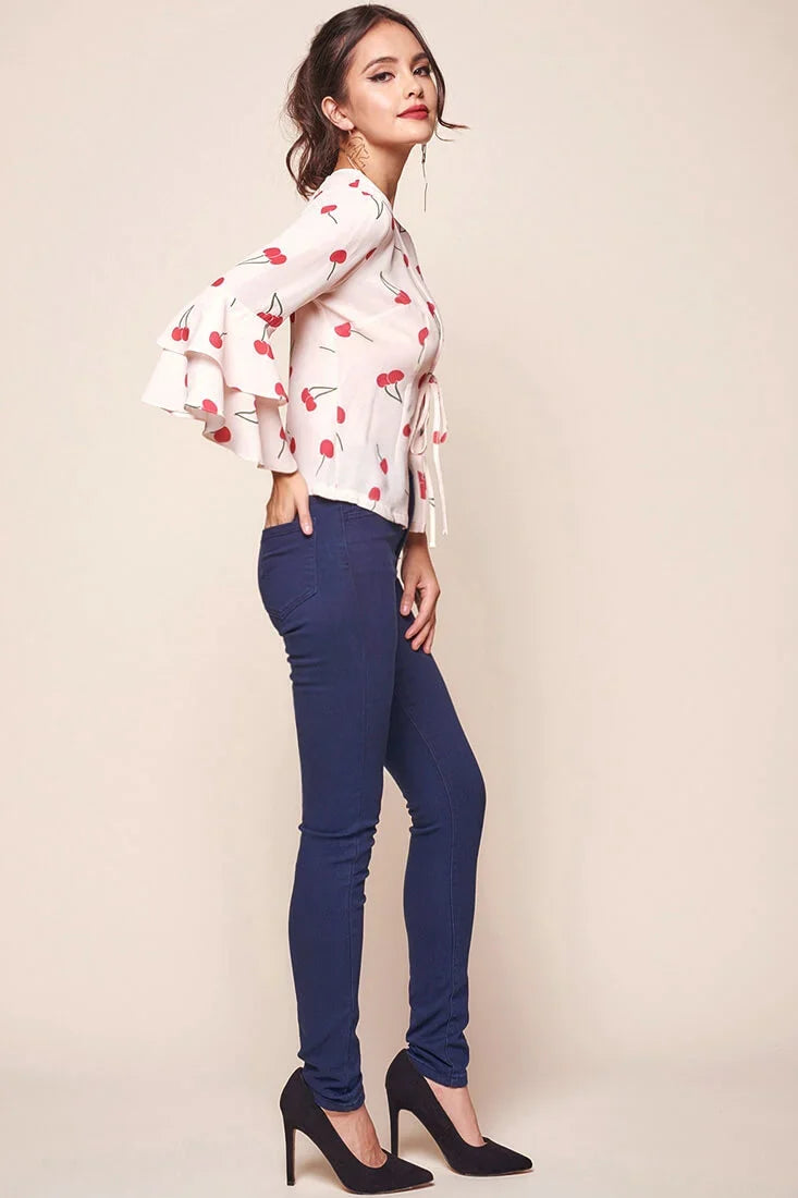 Robbi Bell Sleeved Cherry Top Beige