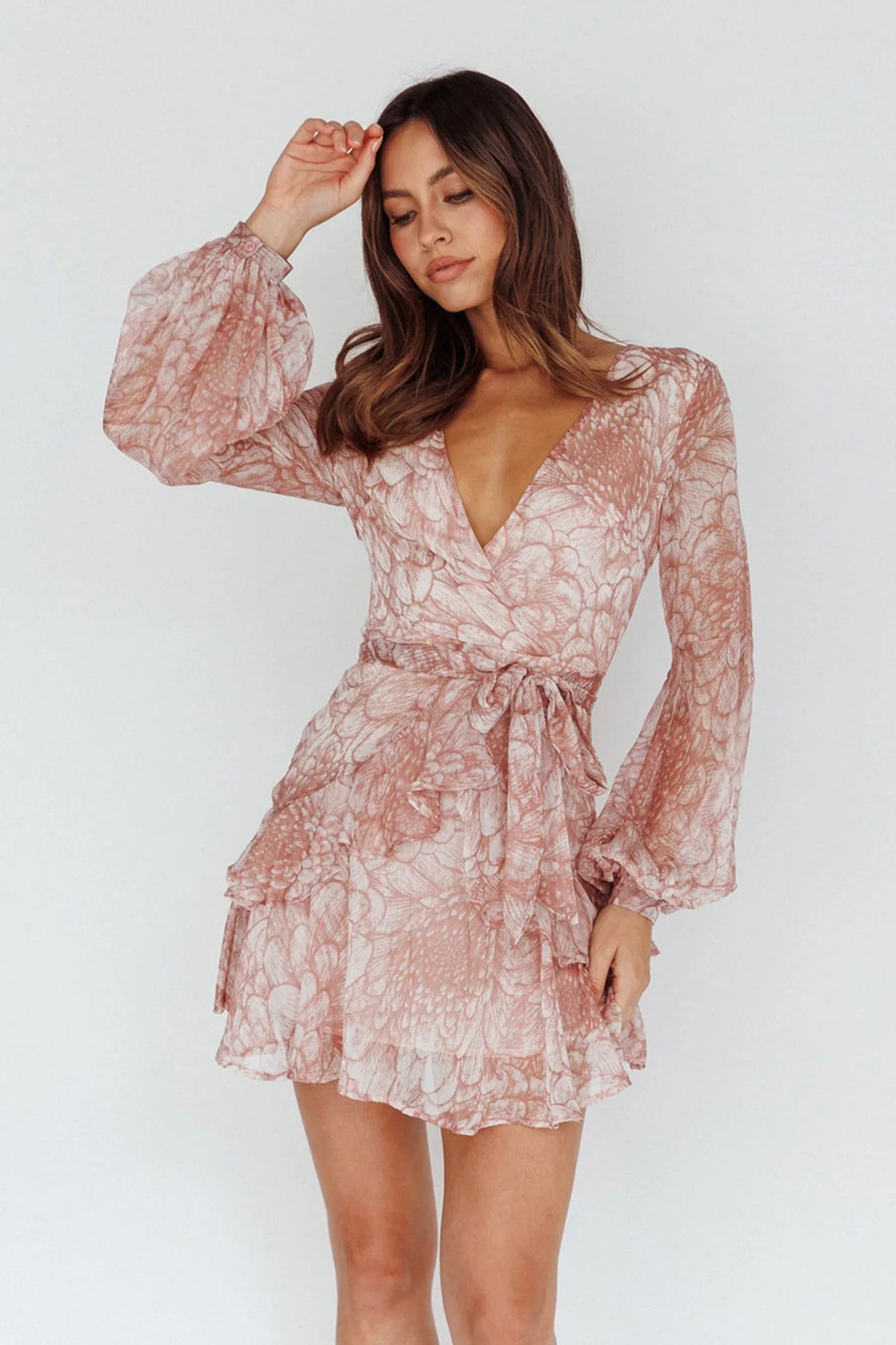 Kerry Layered Balloon Sleeve Dress Nude