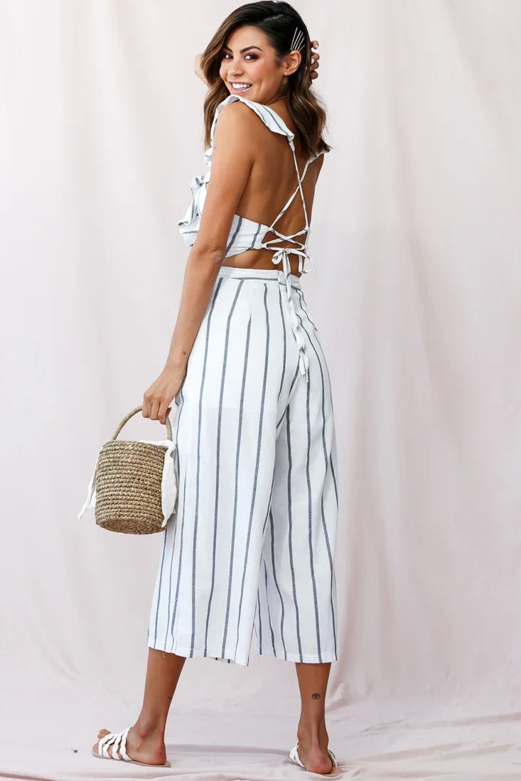 Poet Pinafore Lace-Up Jumpsuit White
