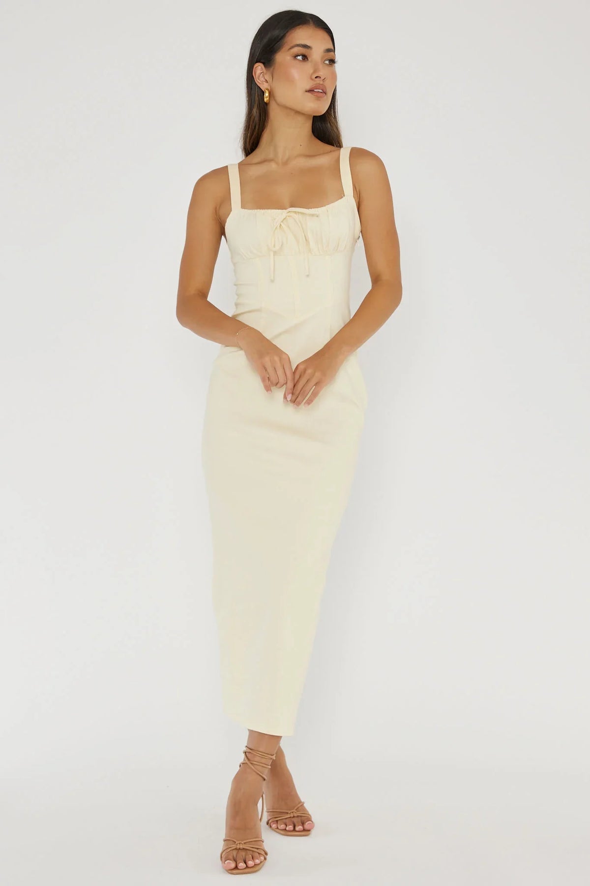 Sweet Pea Tied Bust Midi Dress Butter