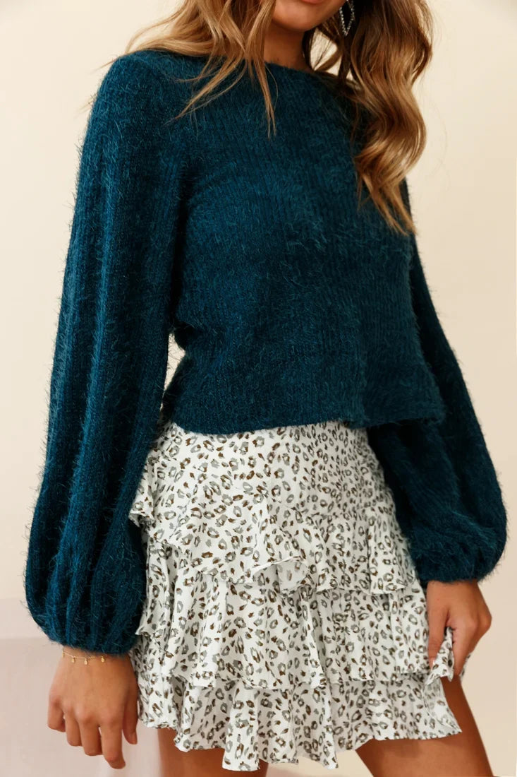 Adore Back-To-Front Twist Knit Crop Top Teal