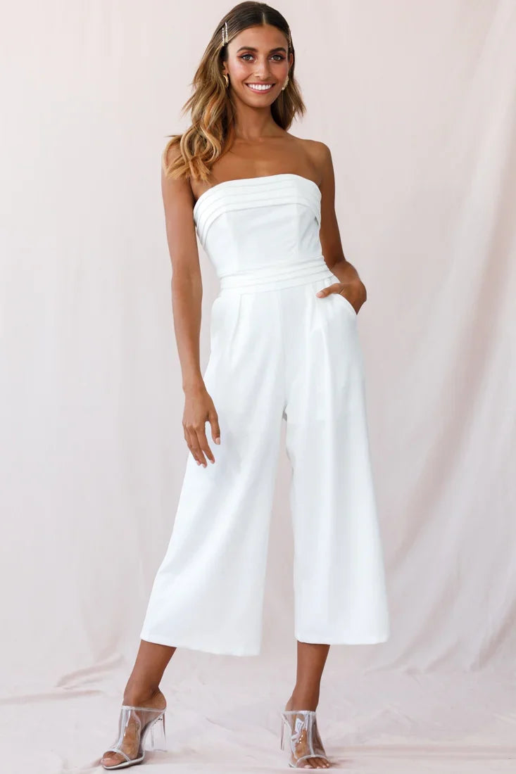 Chosen Strapless Wide Leg Jumpsuit White