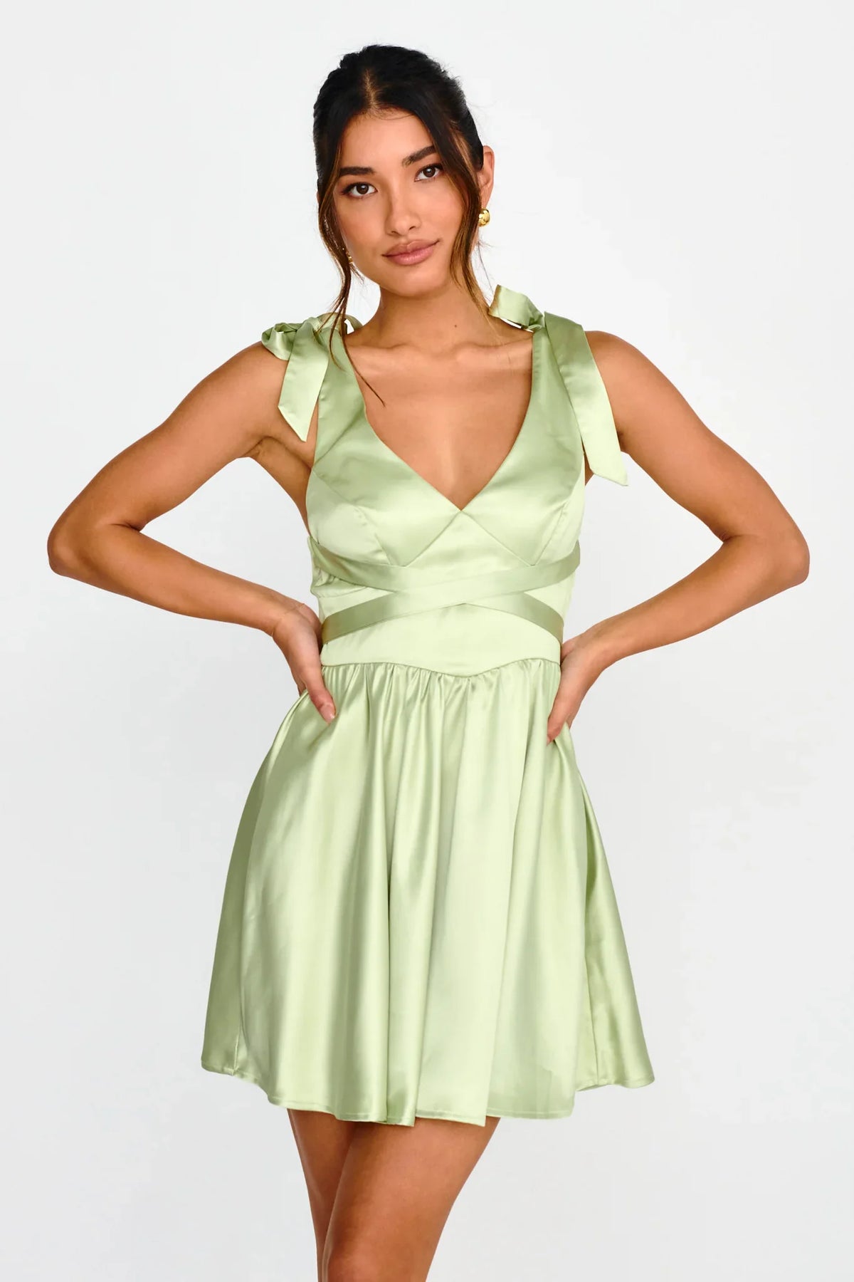 Majesty Tied Shoulder Mini Dress Lime