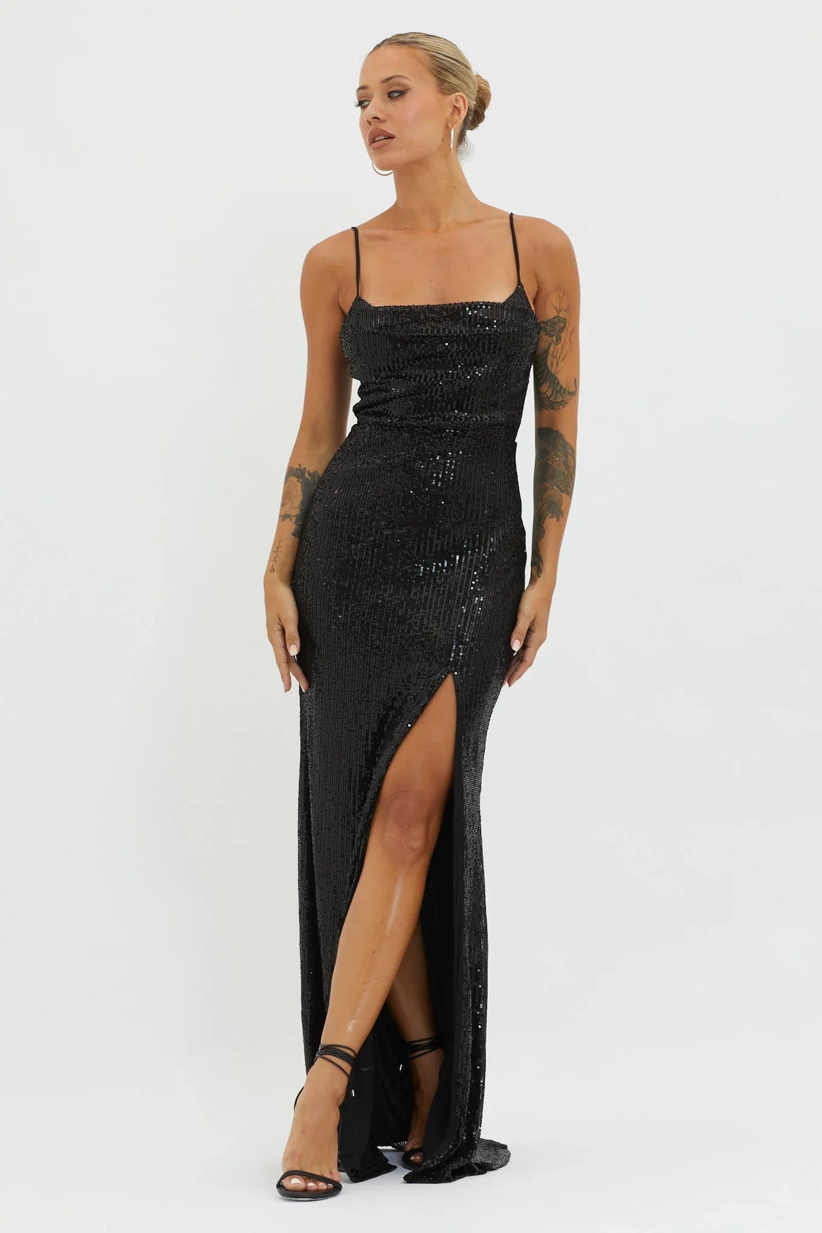 Kerene Spit Sequin Maxi Dress Black