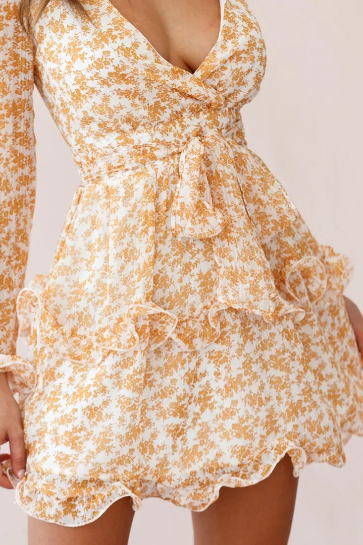 Greta Tiered Ruffle Chiffon Dress Mustard