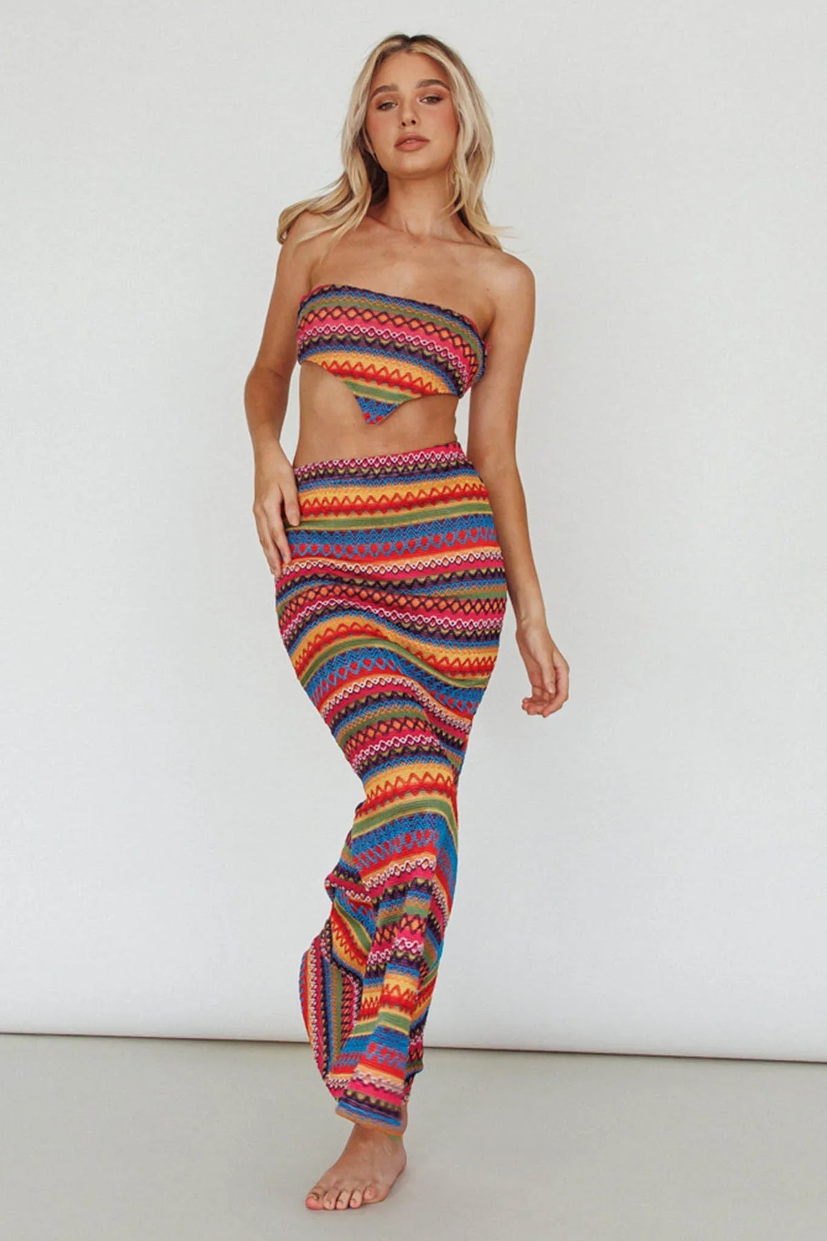 Tulum Knit Midi Skirt Pink Multi