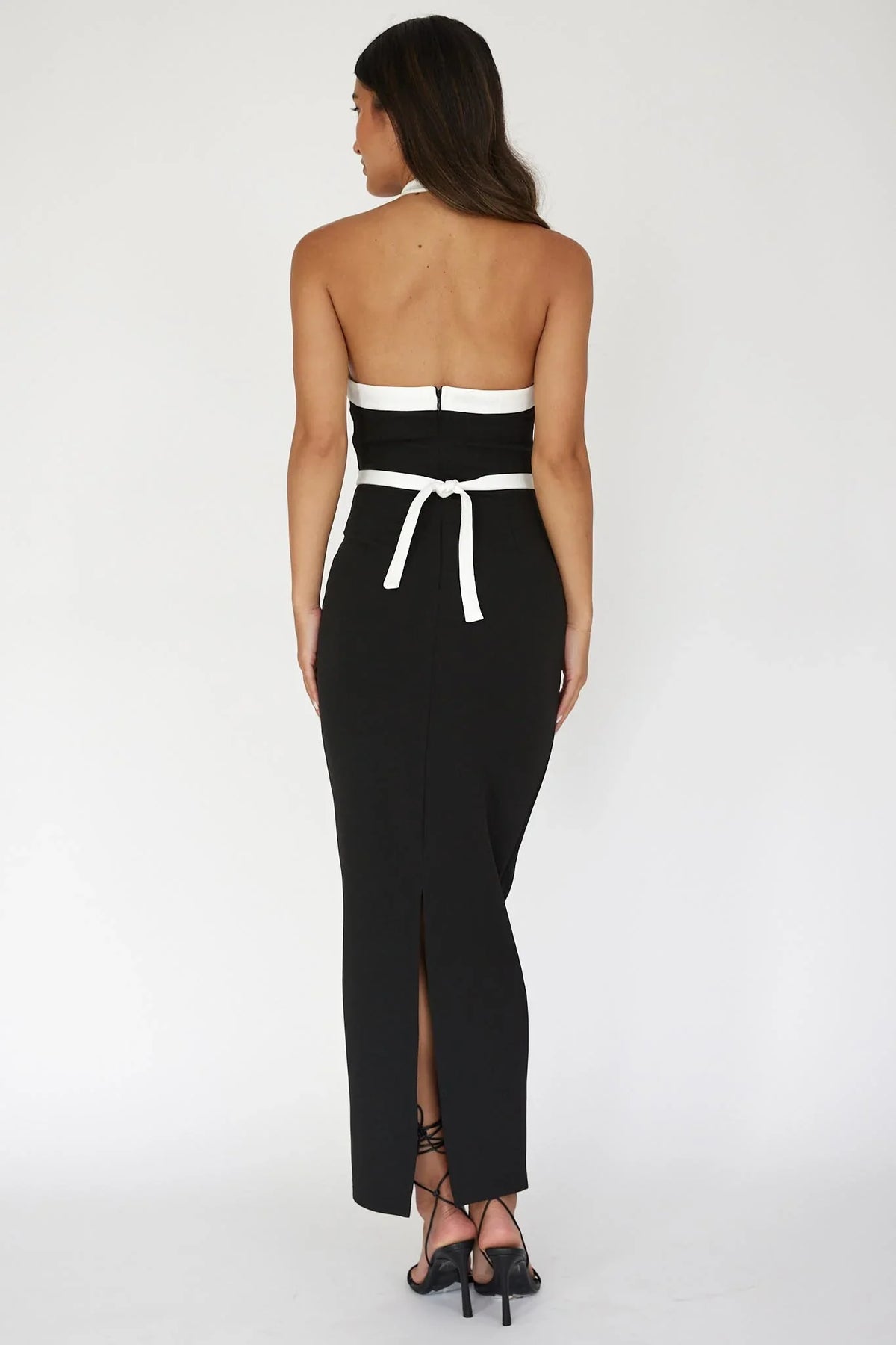 Eleganza Halterneck Contrast Maxi Dress Black