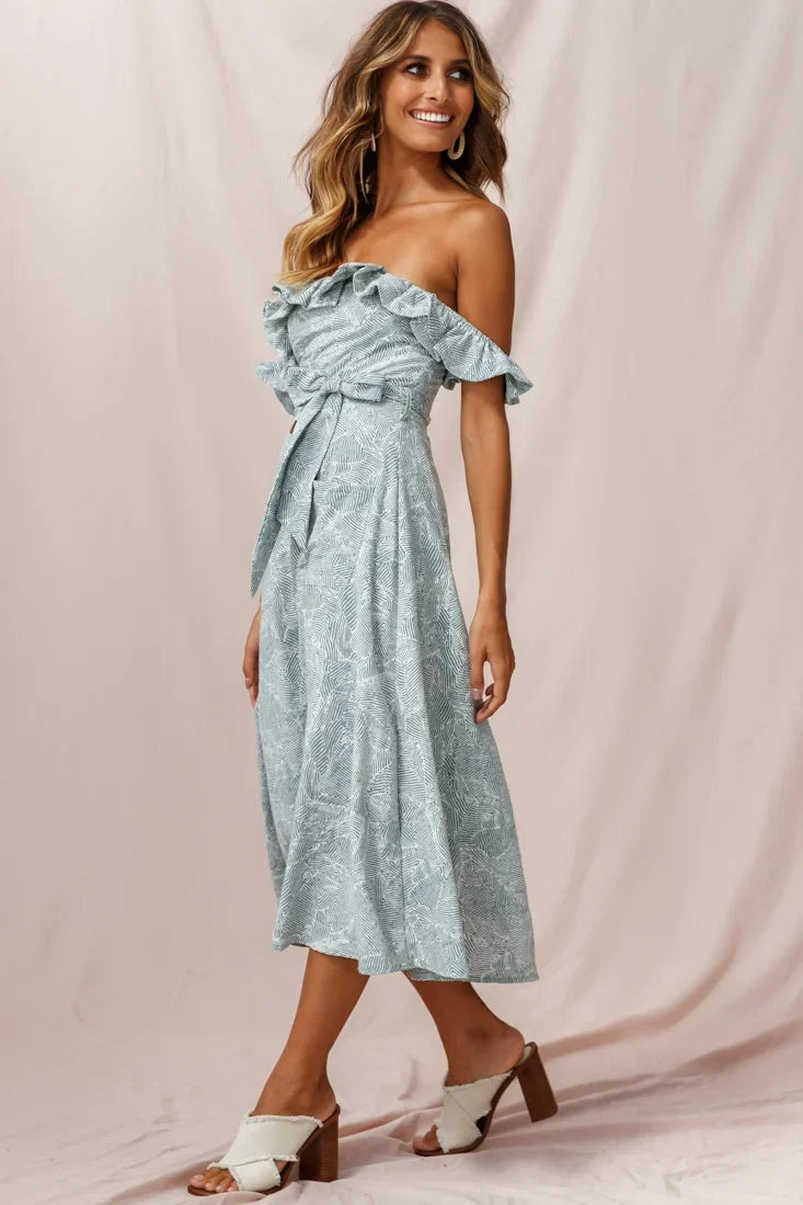 Matisse Off-Shoulder Placket Dress Sage Pattern
