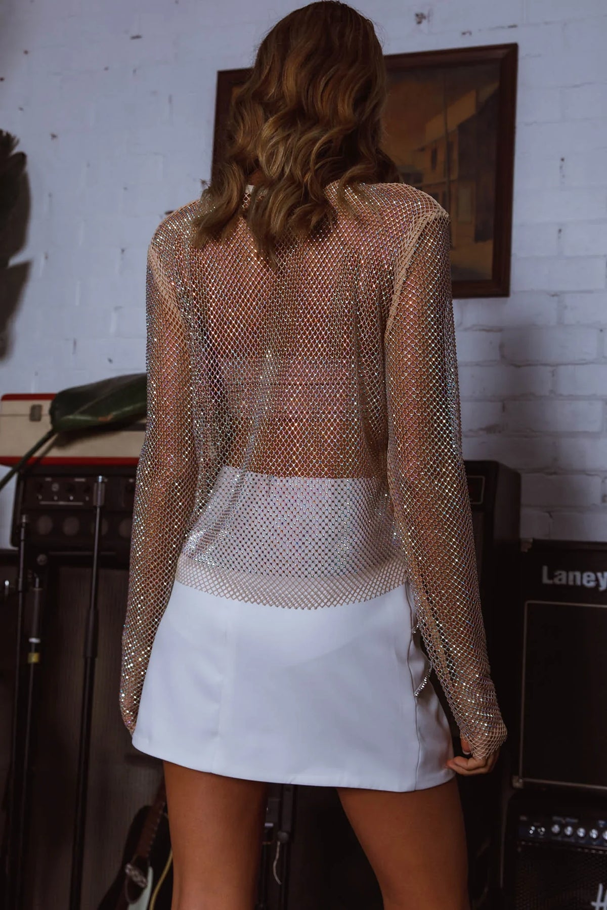 Be Seen Rhinestone Embellished Mini Skirt White