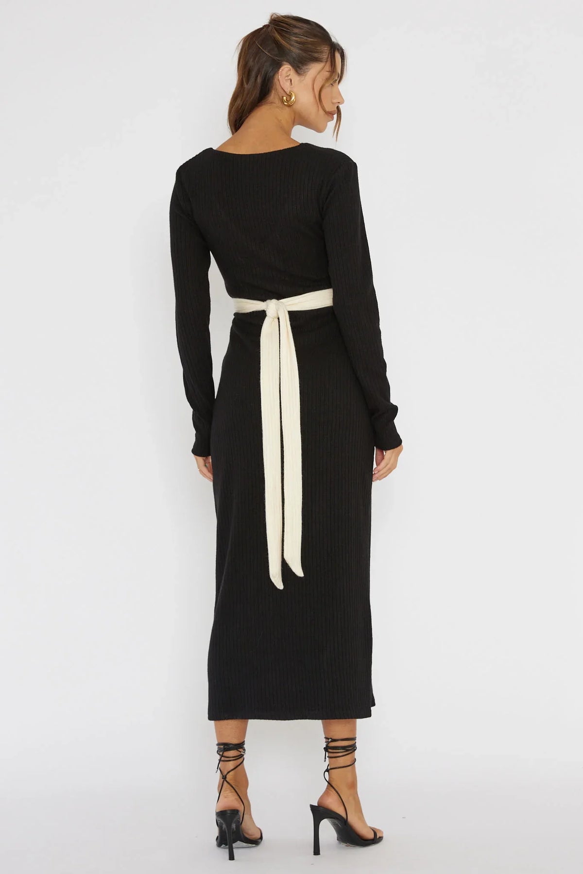 So Emotional Long Sleeve Cut-Out Knit Dress Black