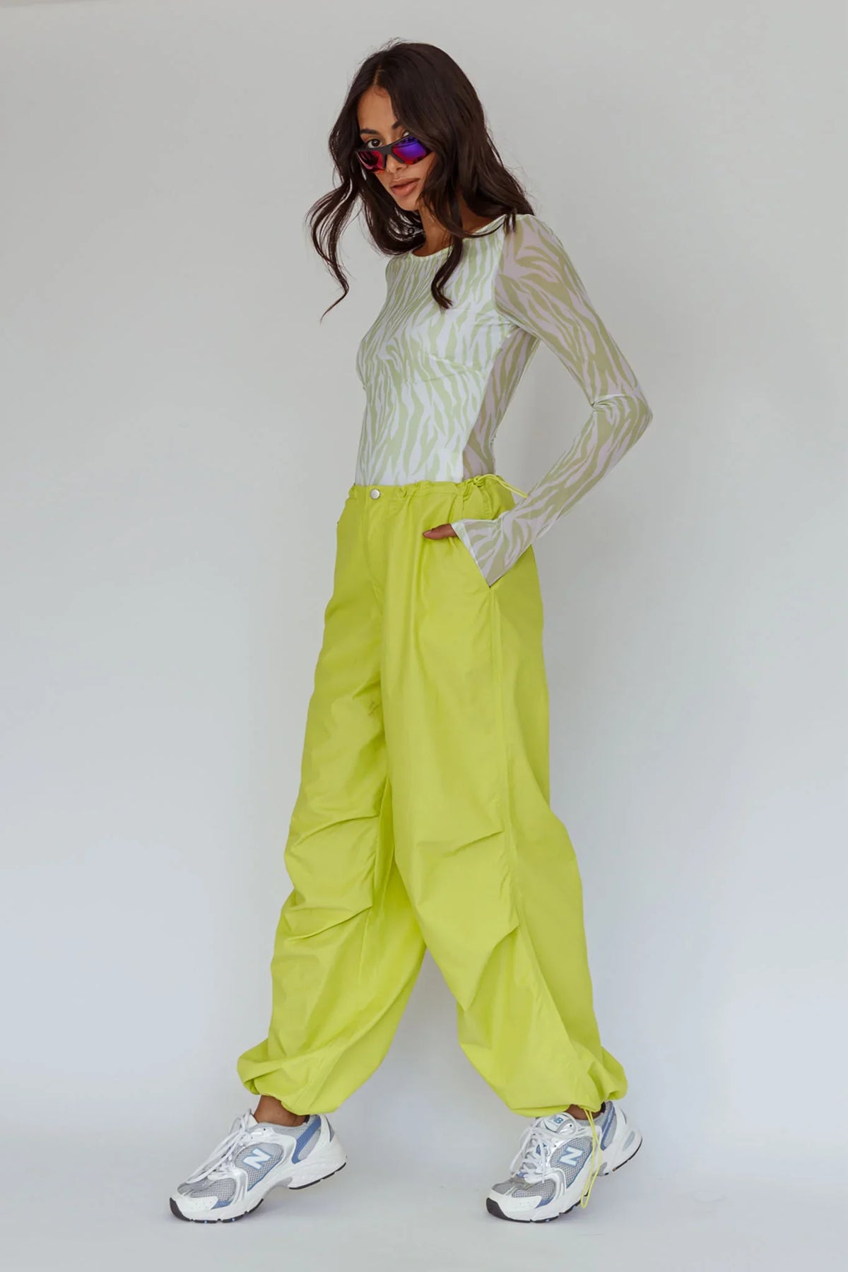 Break Dance Wide Leg Drawstring Pants Lime