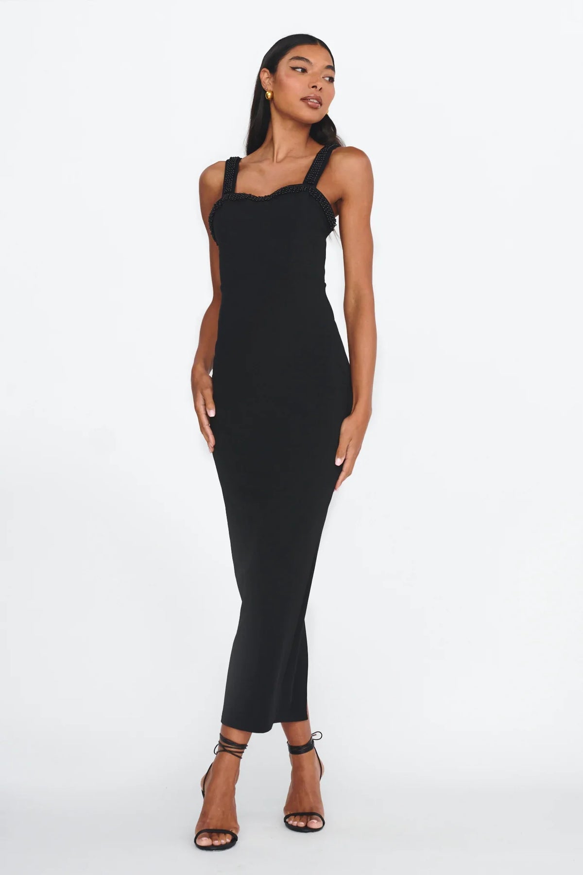 Emina Bead Trim Maxi Dress Black
