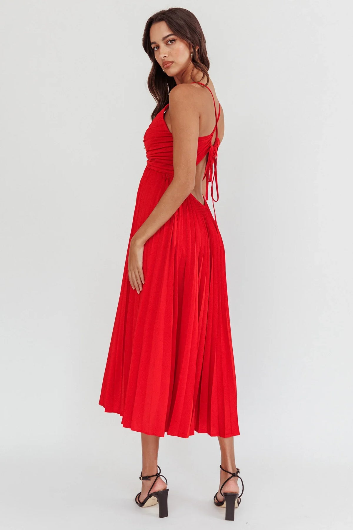 Spoken For Accordion Pleat Midi Dress Red
