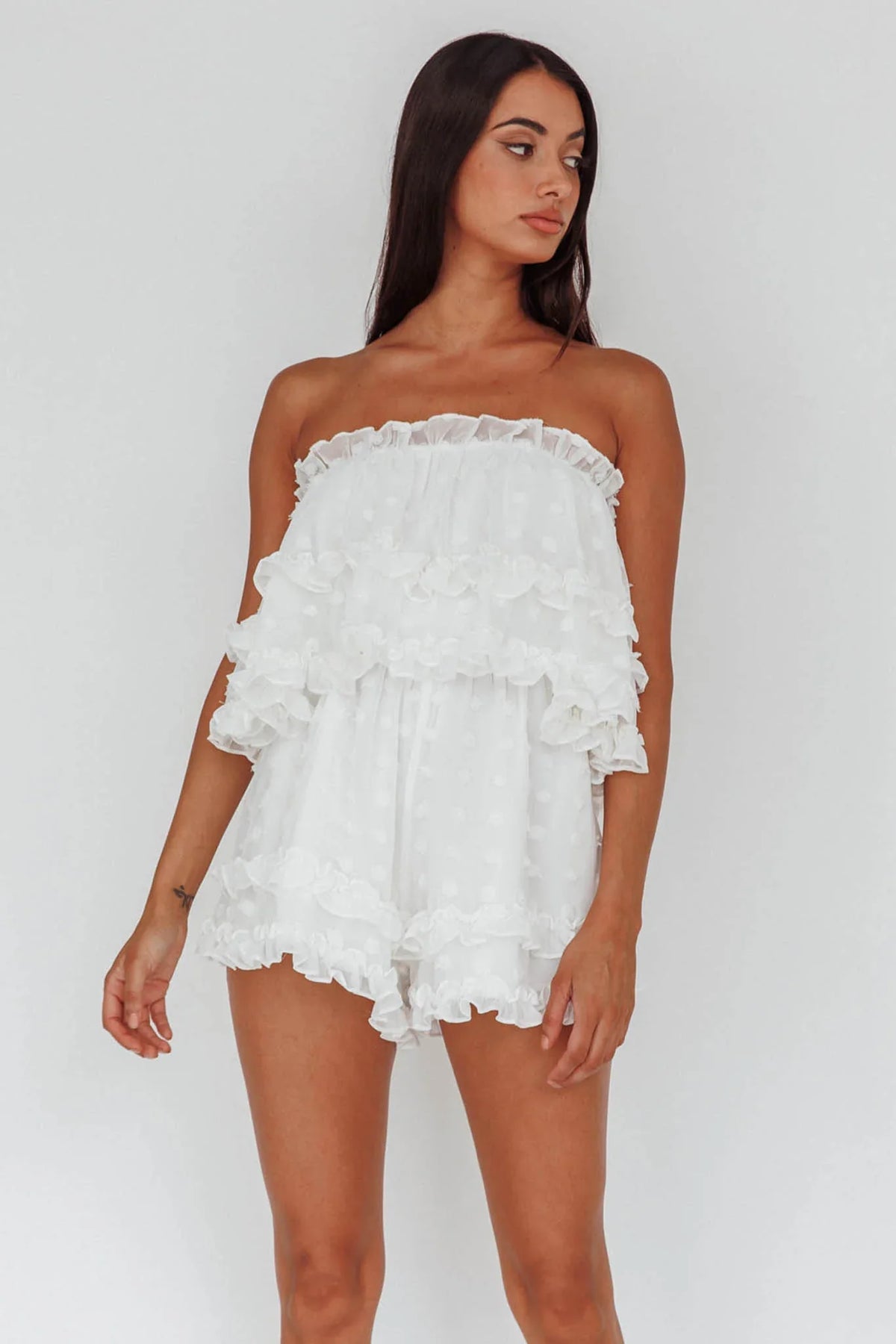 Memories Tiered Bust Frill Trim Romper White