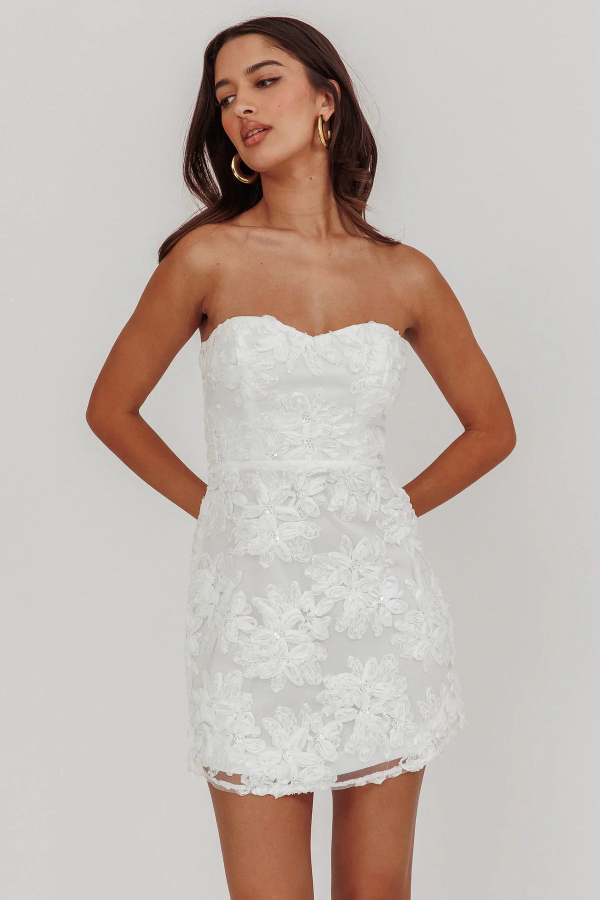In Paris Embellished Flower Mini Dress White