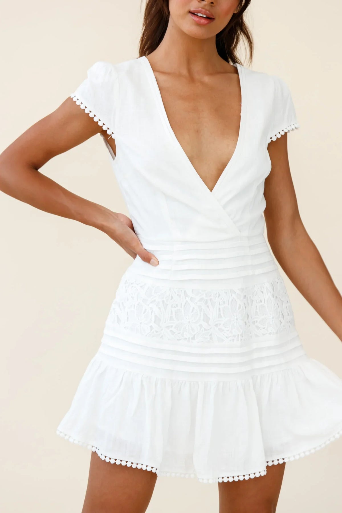 Storybook Cap Sleeve Pintuck Detail Dress White