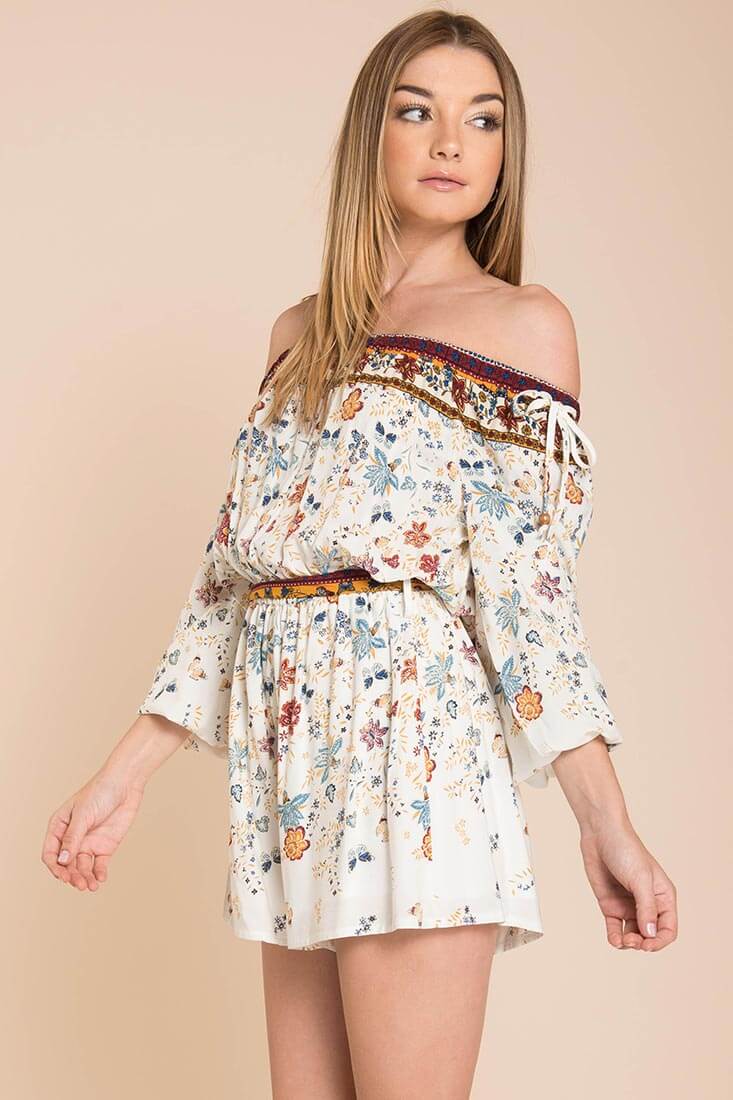 Kiley Floral Romper White / Brown