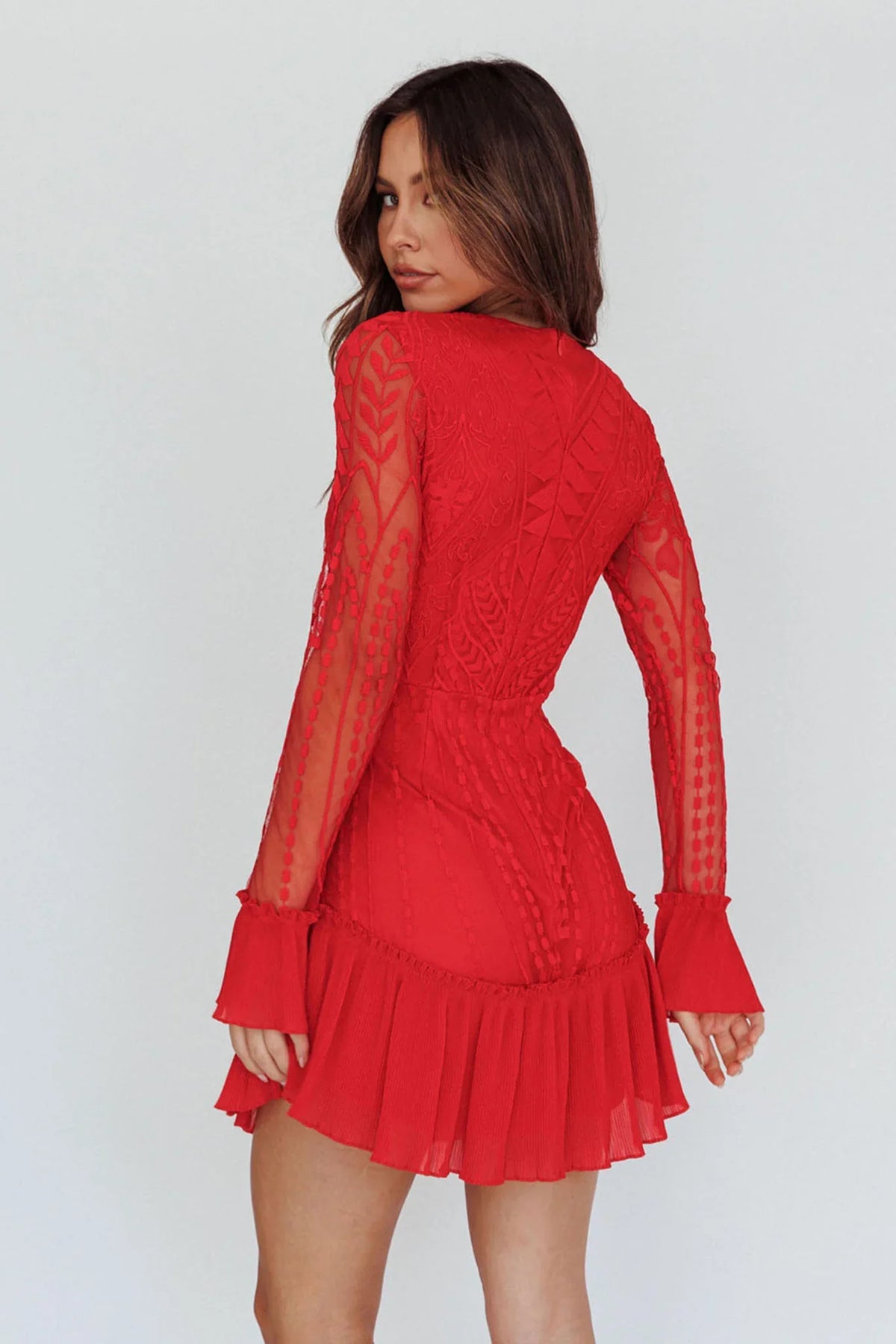 Dreamy Long Sleeve Mini Dress Red