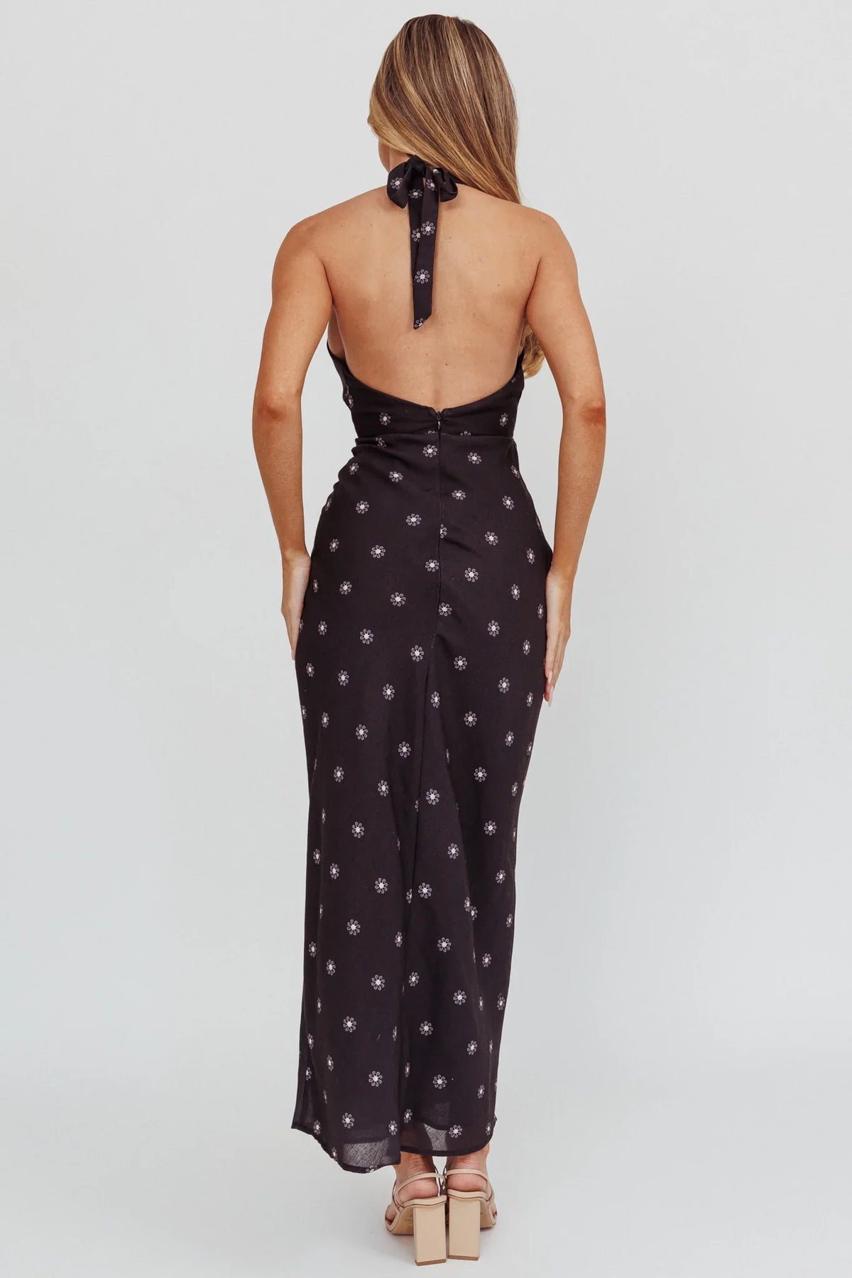 Of Your Dreams Plunging Halter Dress Black