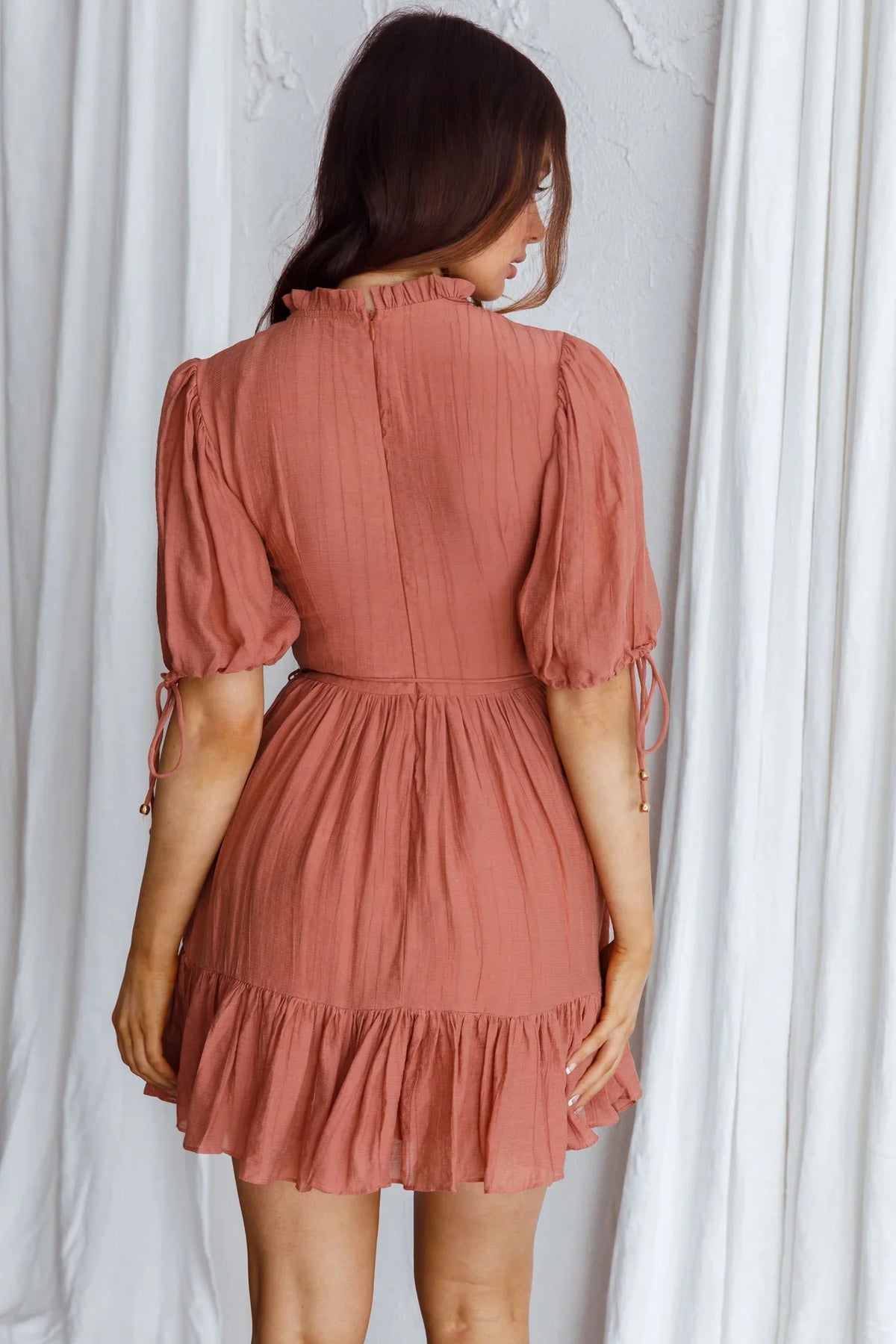 Secret Garden Puff Sleeve Smocked Bodice Dress Mocha