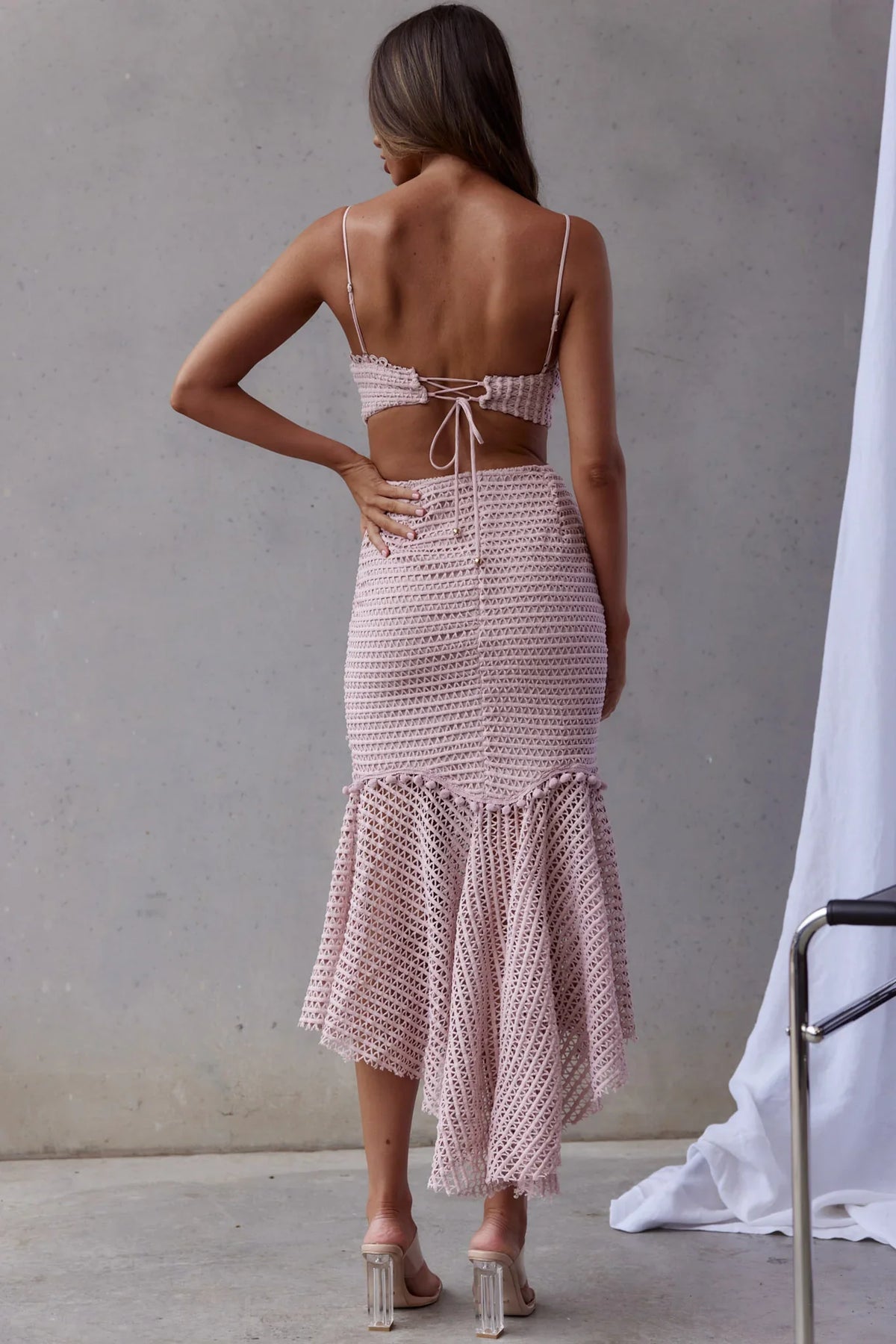 Zoey Lace Overlay Cut-Out Midi Dress Blush