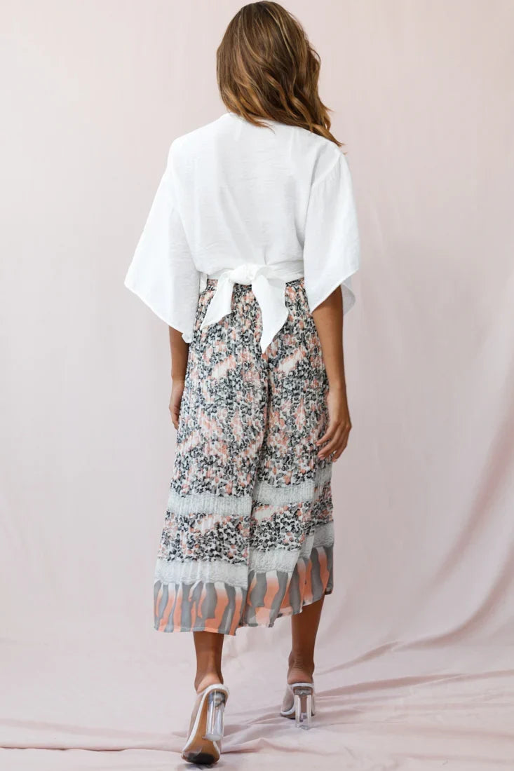 Gemini Accordion Pleat Wide Leg Pants Pink Leopard
