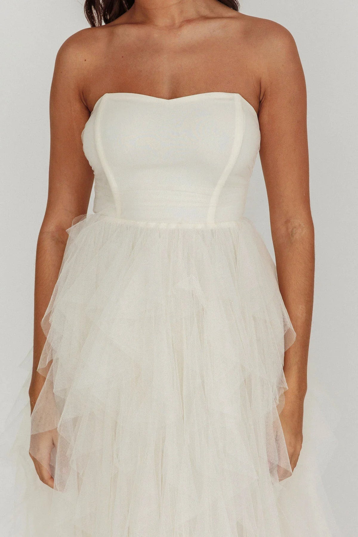 Rori Tulle Cascade Maxi Dress Ivory