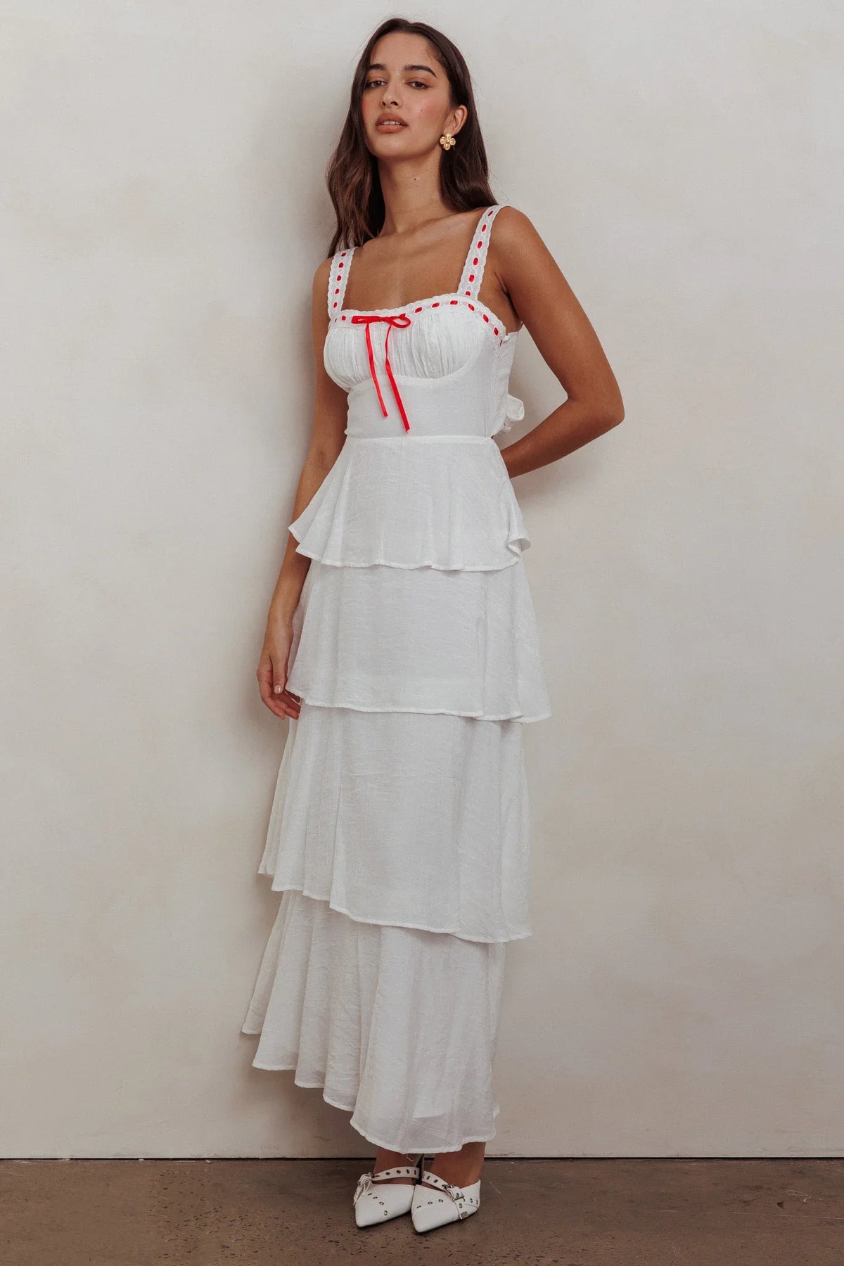 Provence Bloom Tiered Ruffle Maxi Dress Off White