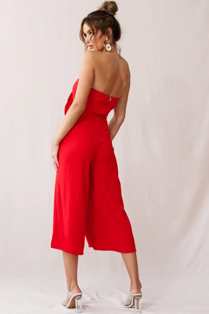 Khloe Summer Bow Tie Jumpsuit Red