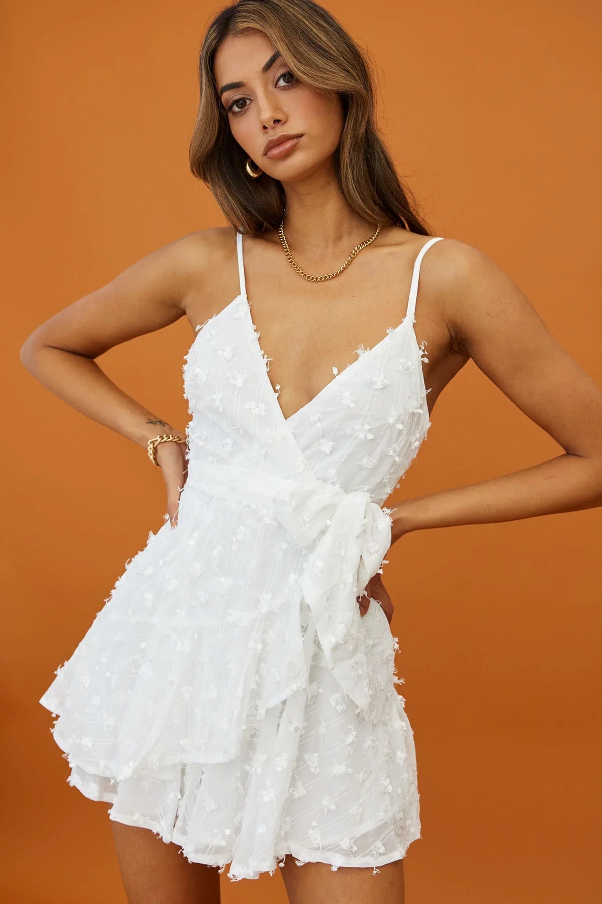 Sheri Embellished Chiffon Dress White