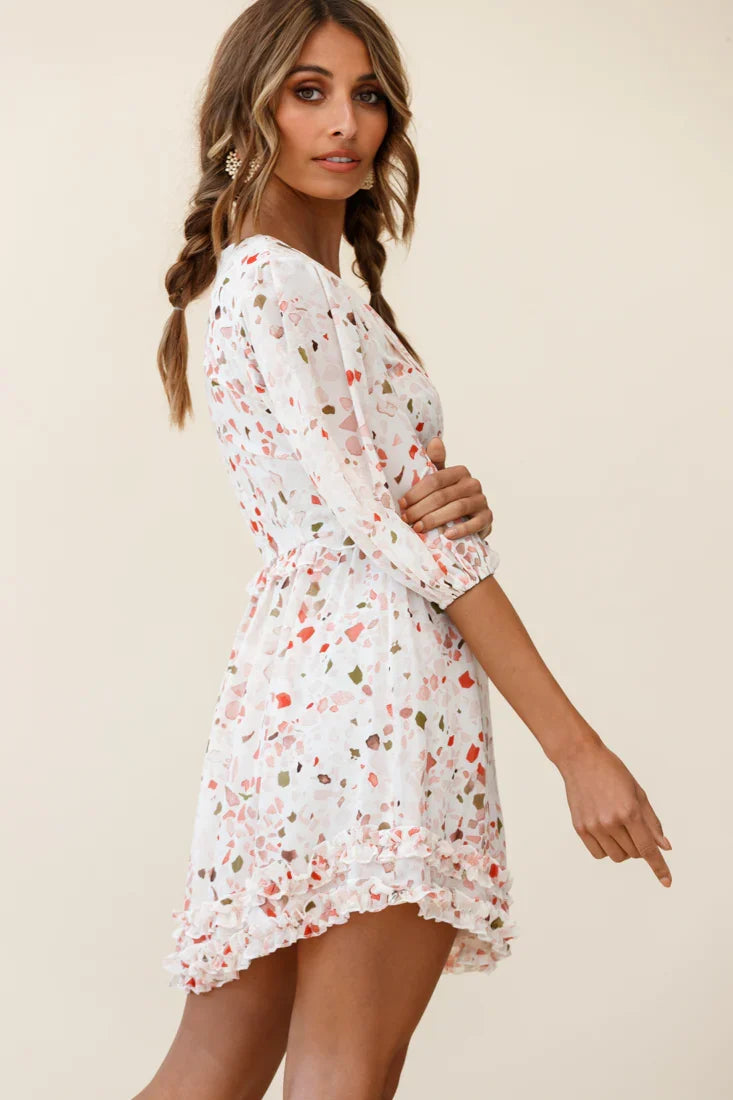 Born Free Shirring Detail Frill Trim Dress Pink Multi